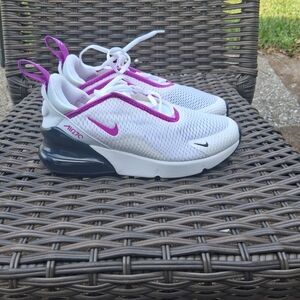 Nike Kids Air Max 270 White and Violet Sneakers Size 3Y (Like New)